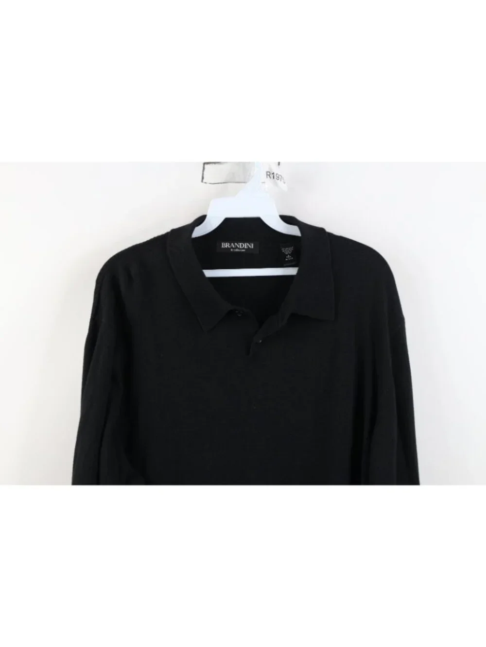 Vintage 90s Streetwear Mens Large Tall Faded Blank Knit Collared Sweater Black